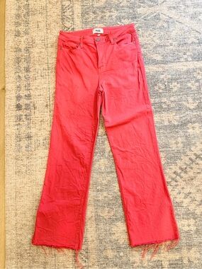 PAIGE Coral-Red Ankle Crop Flare Jeans